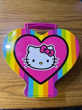 Sanrio Hello Kitty Rainbow Striped Heart Tin - Pink & Multi